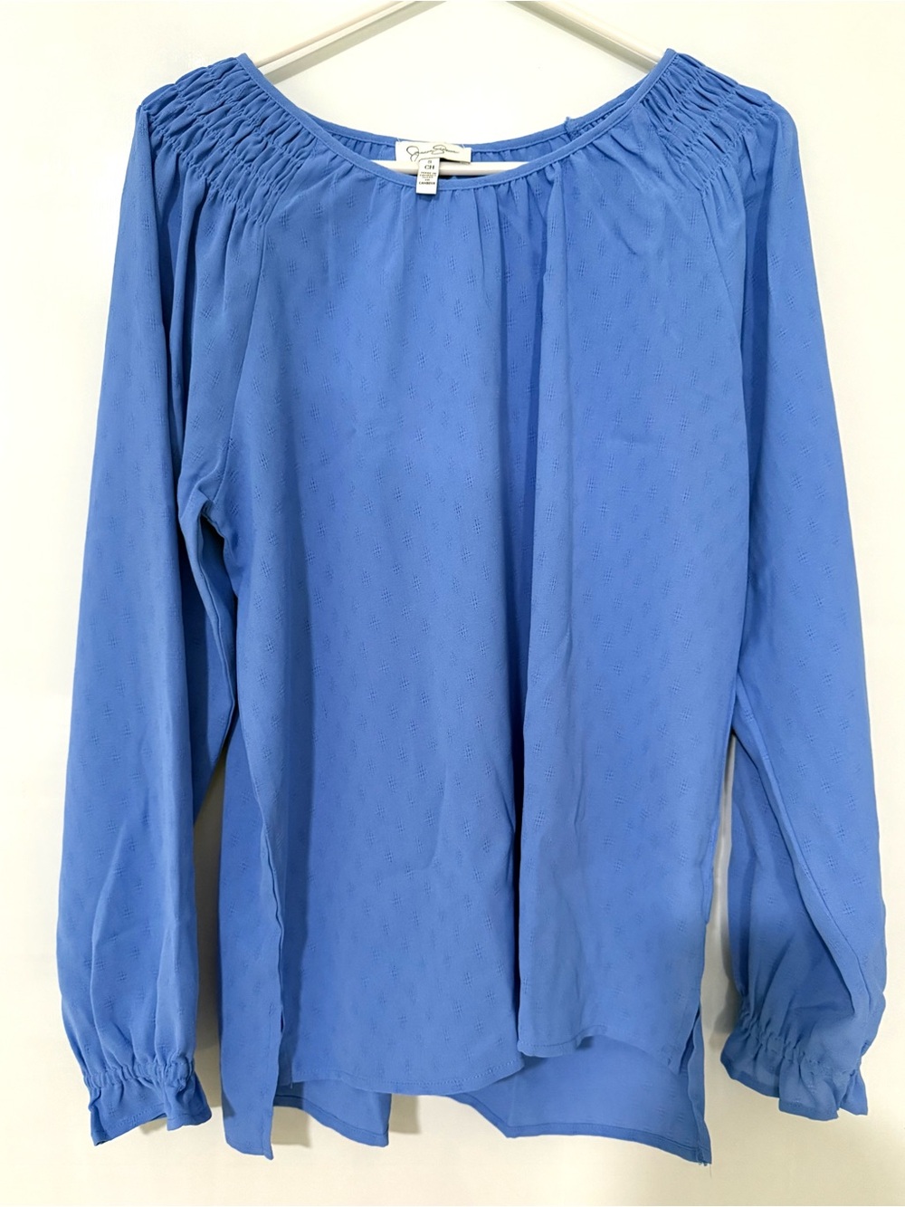Jessica Simpson  Blue Peasant Blouse size S Textured Long Sleeve Boho Top